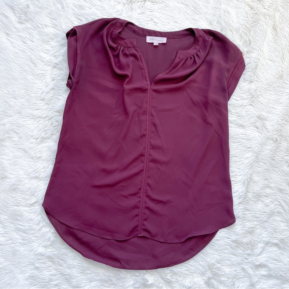 Dark Red Maroon Vneck Blouse